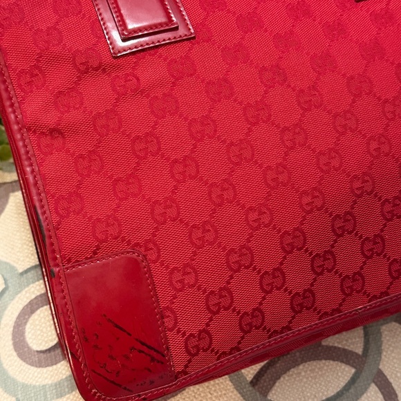Gucci Red Monogram Canvas Tote Vintage - Picture 13 of 15